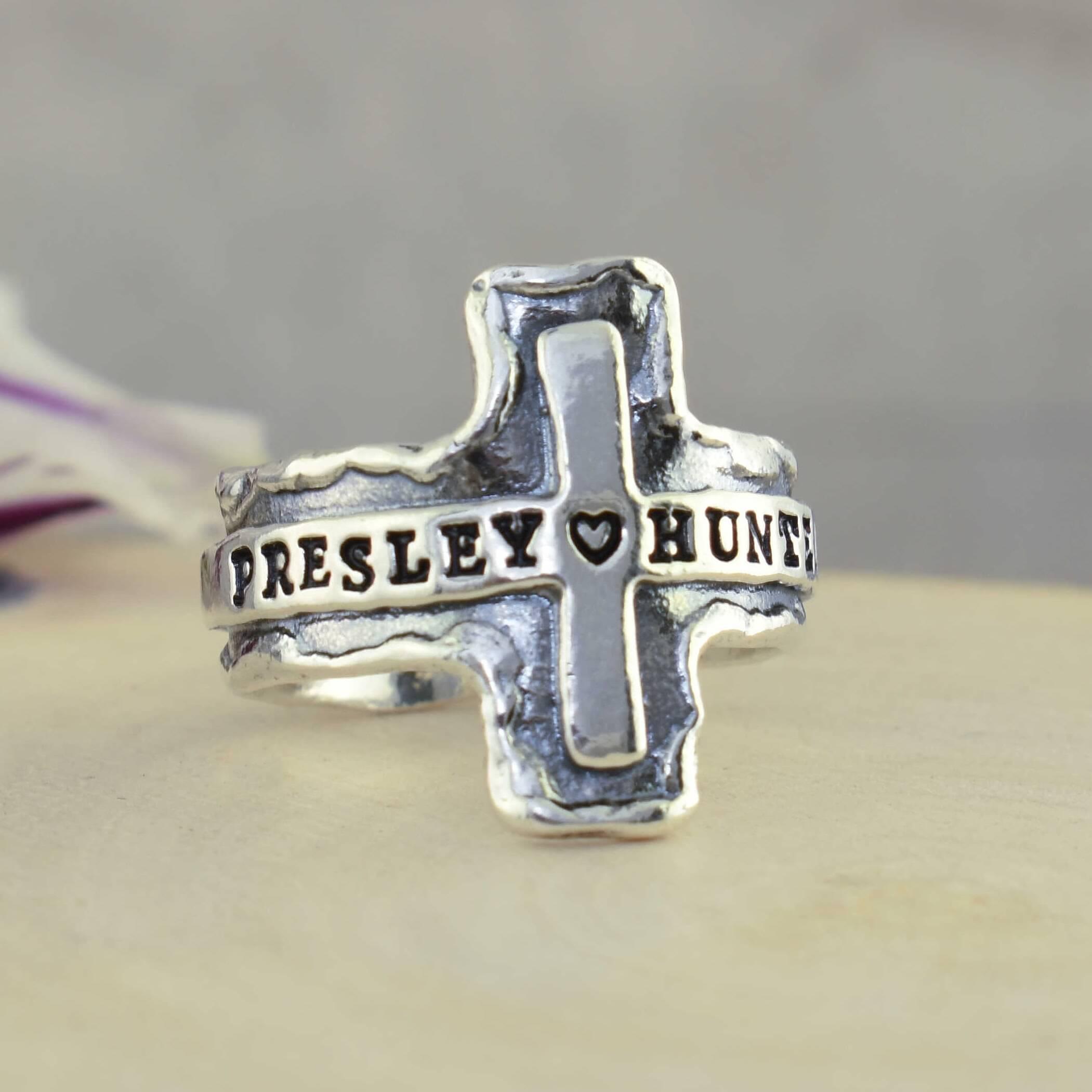 Personalized Cross Ring in handcrafted sterling silver