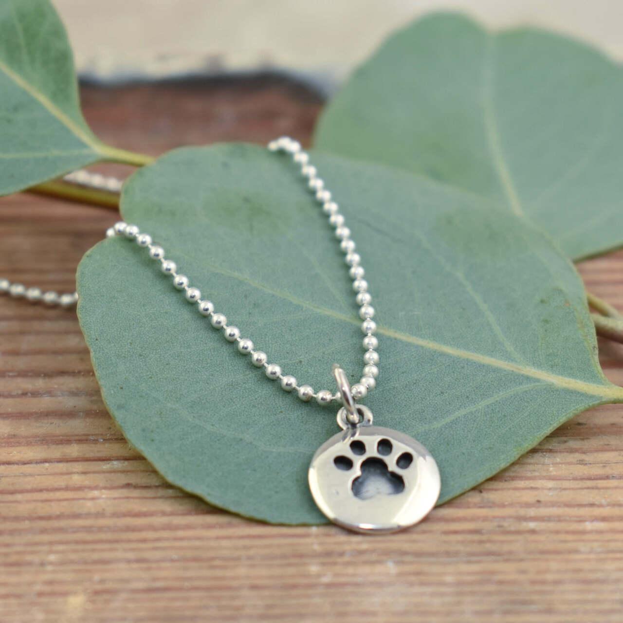.925 sterling silver paw print necklace
