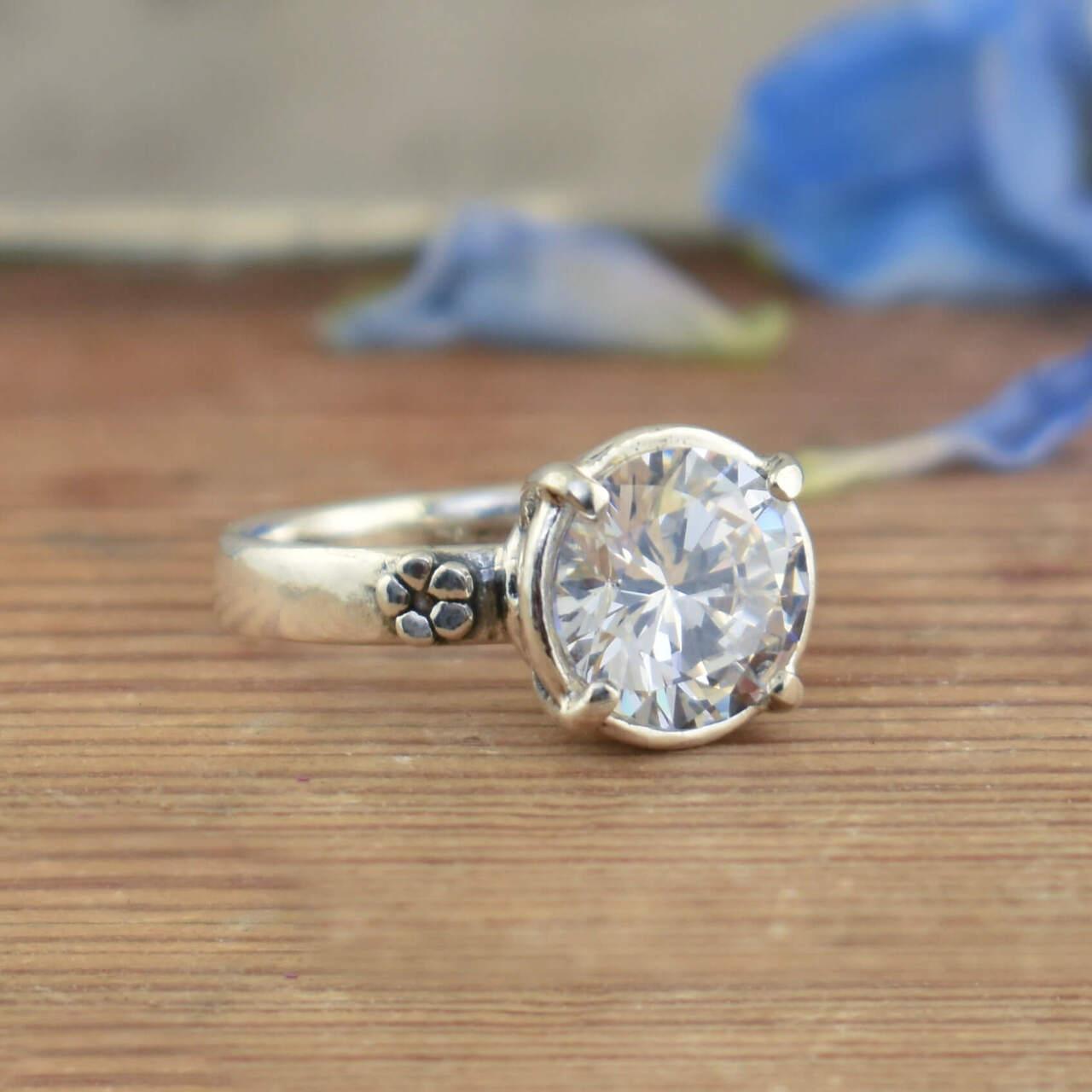 Sterling silver & CZ large stone ring