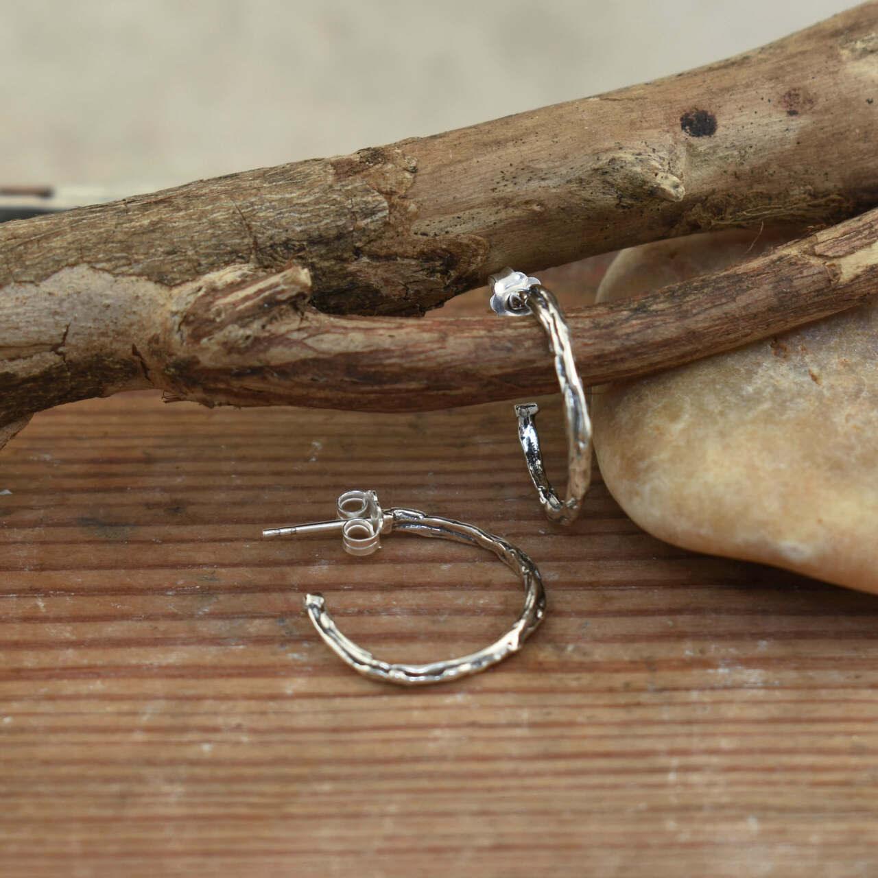 Handcrafted sterling silver rustic earrings in push back post style