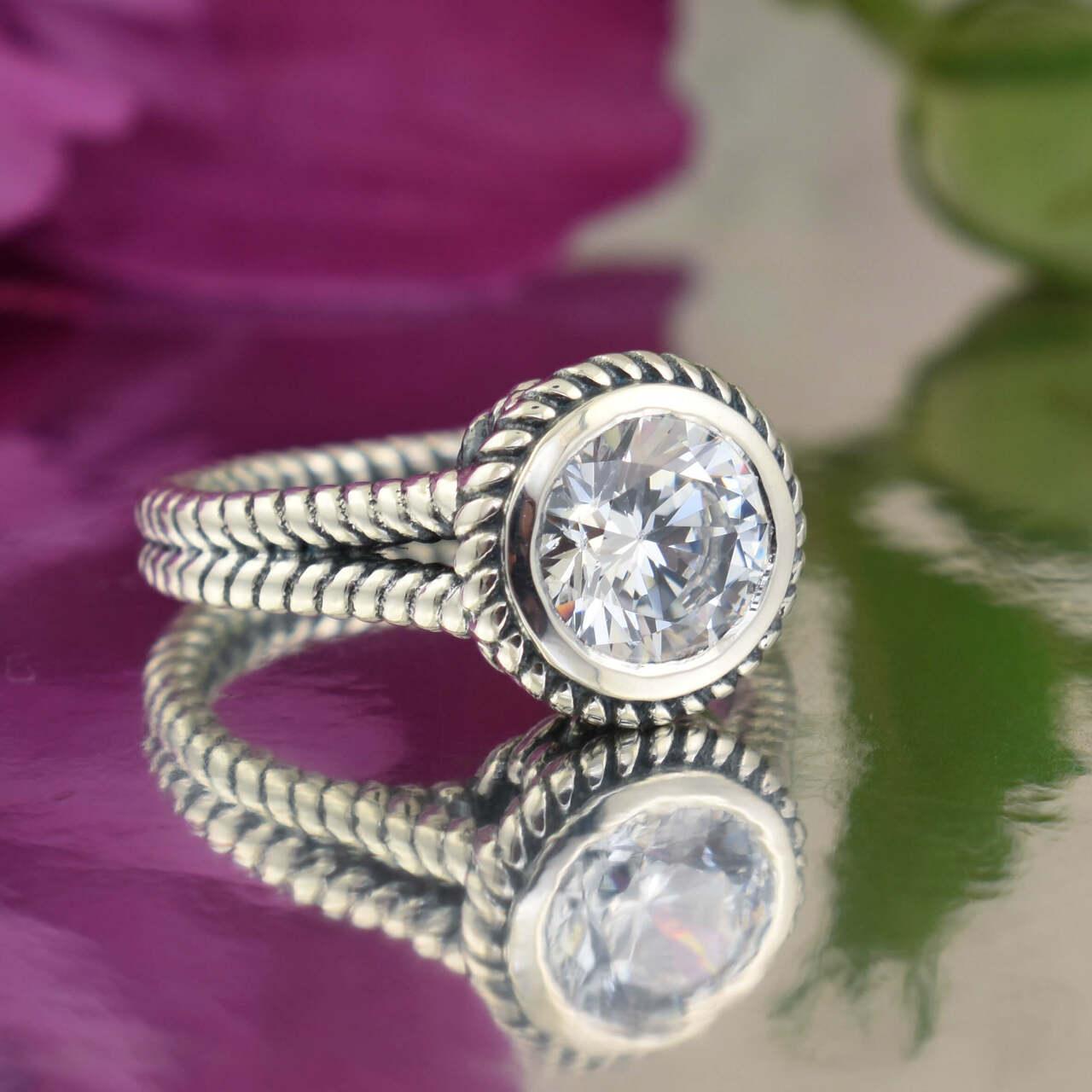 Nautical inspired ring in handcrafted sterling silver and CZ