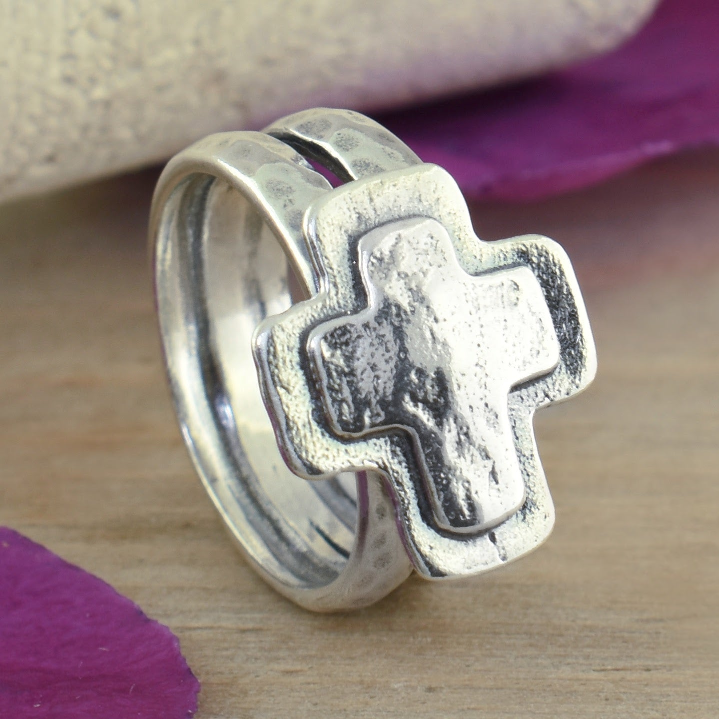 sterling silver christian ring with a cross