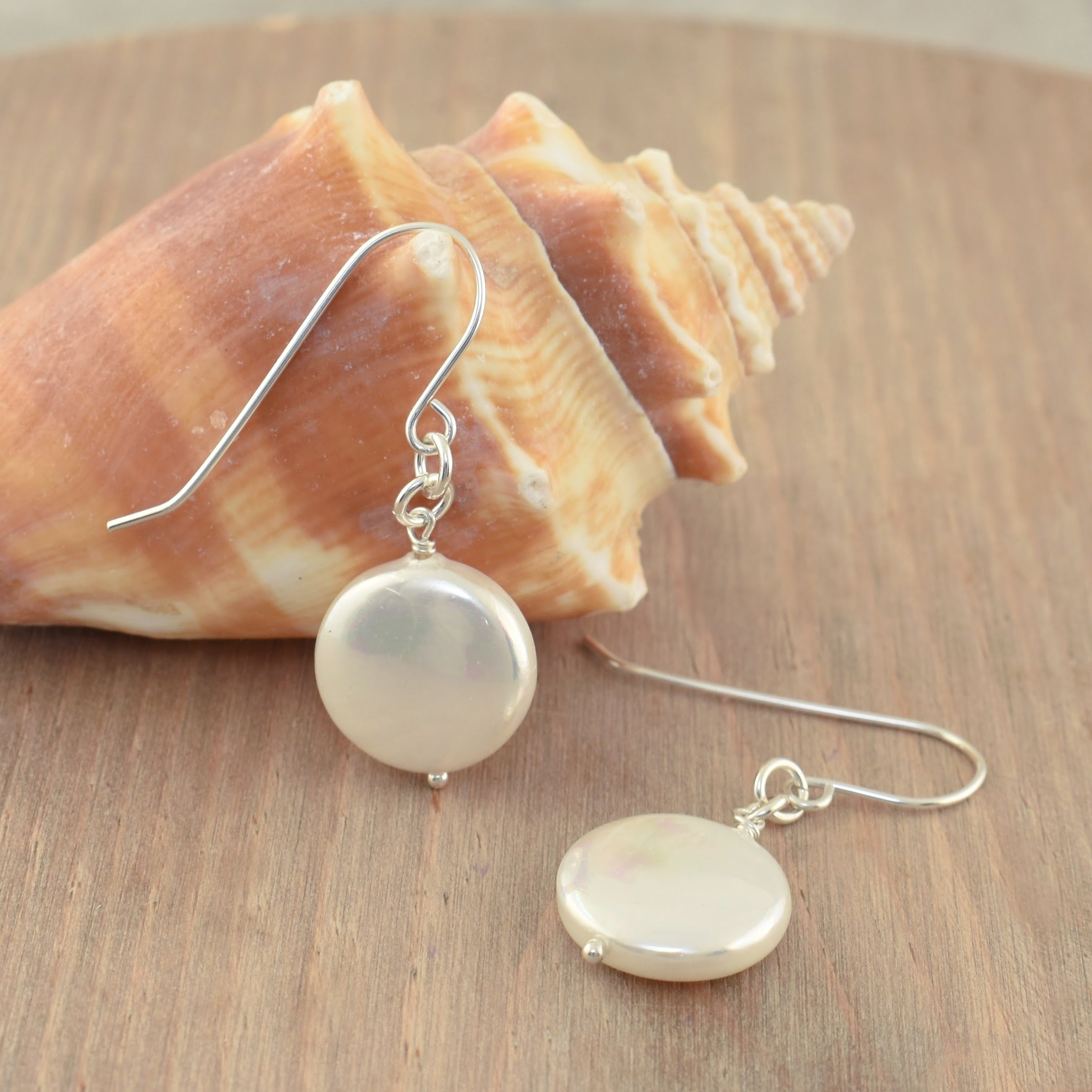 .925 sterling silver and faux coin pearl earrings on French wires