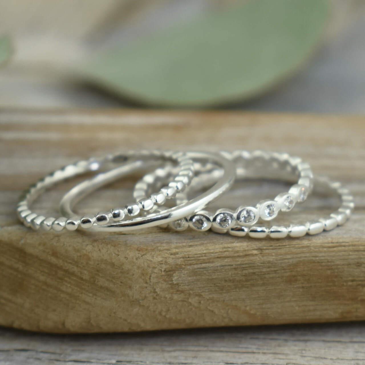 Sterling silver and cz stack rings
