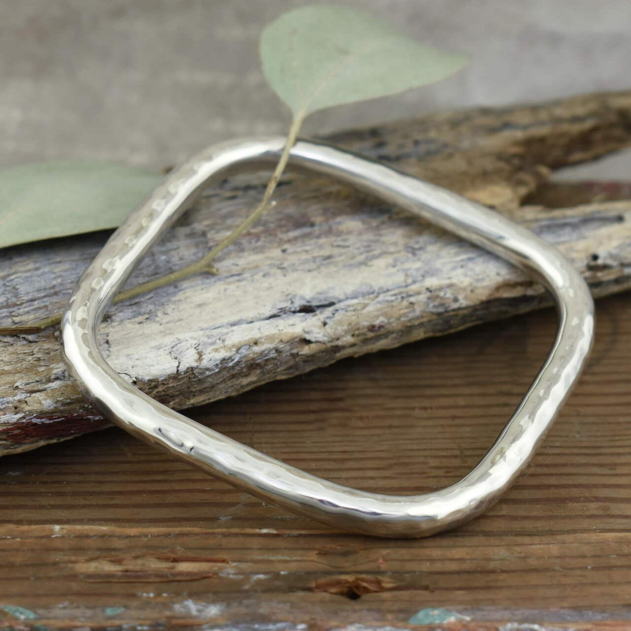 Handcrafted sterling silver square bangle