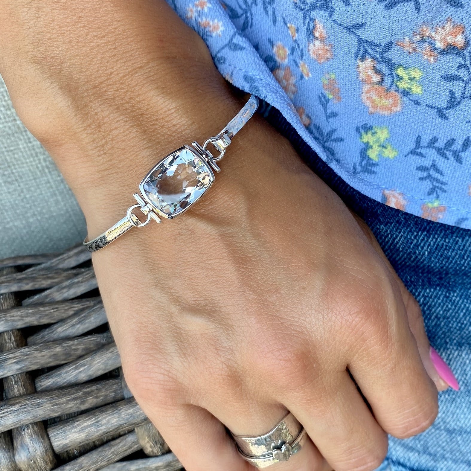Success Story Bracelet worn with Waves of Love Ring - Silver