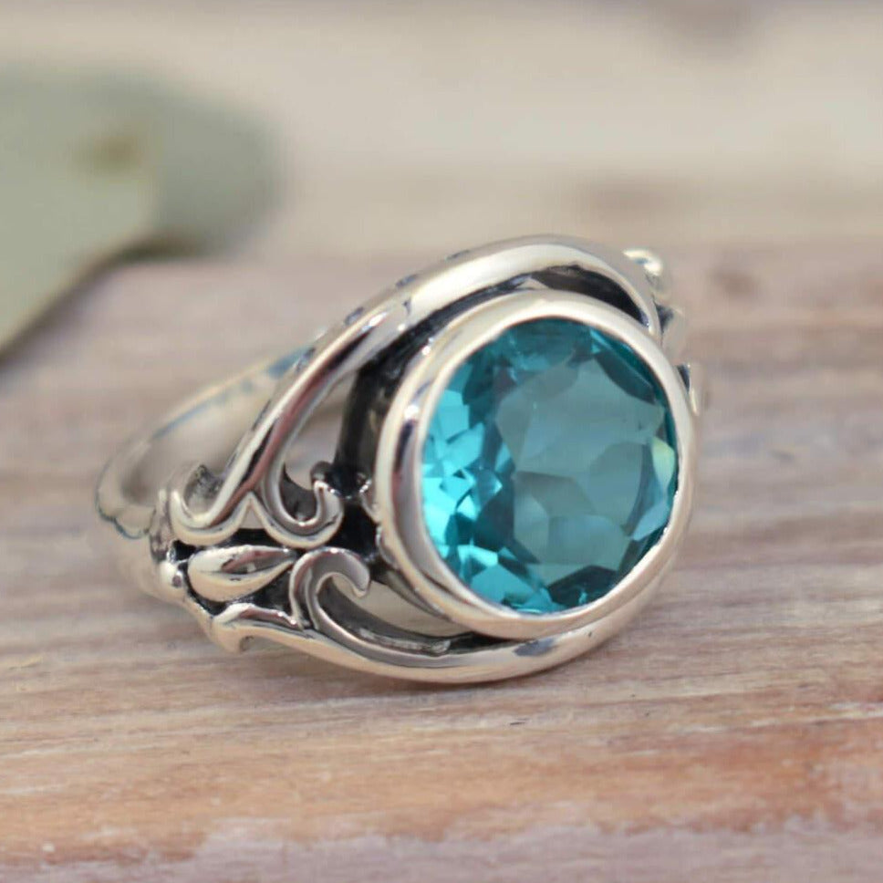 Large blue green stone ring with .925 sterling silver