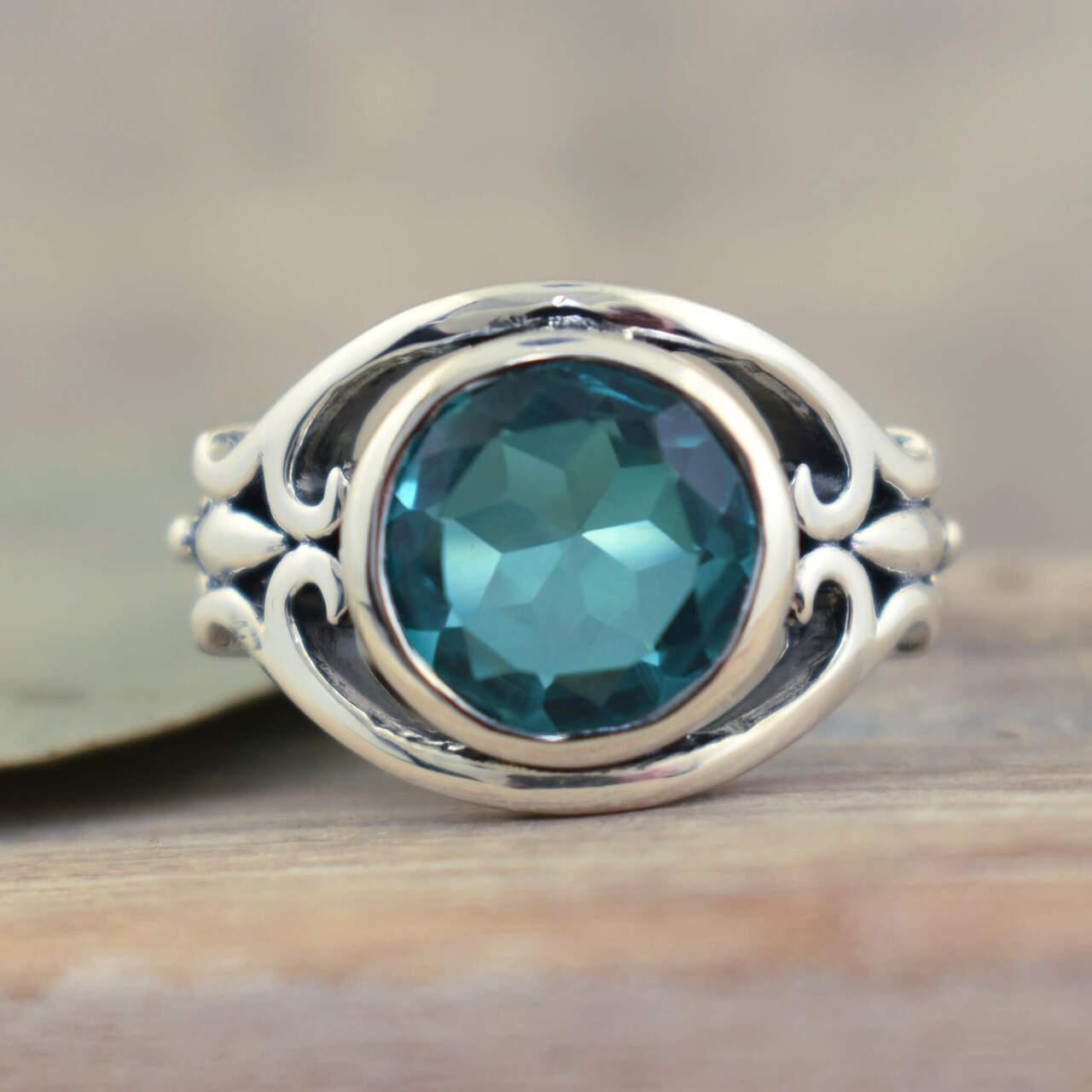 Handcrafted sterling silver ring with large doublet quartz stone