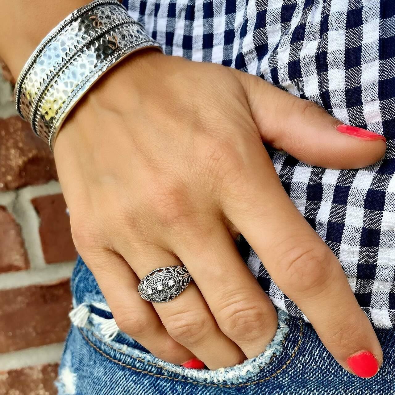 Vintage Splendor Ring paired with Aztec Bangle