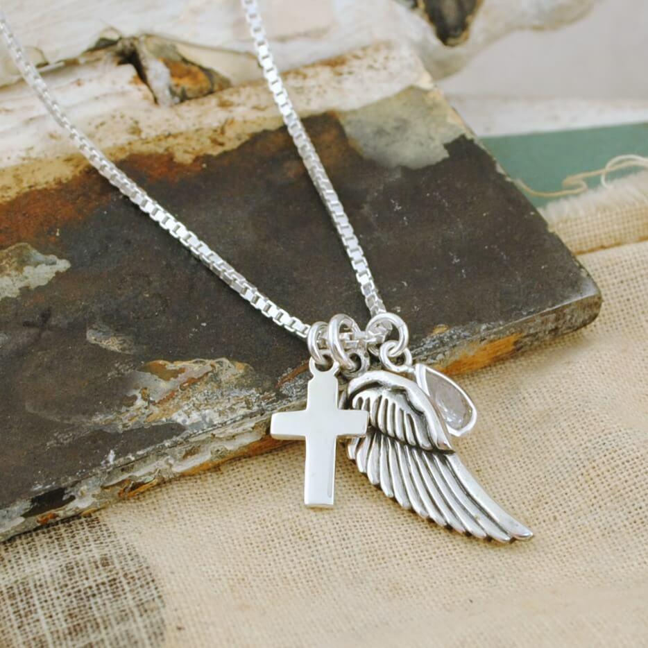 .925 sterling silver and CZ necklace Wing and a Prayer