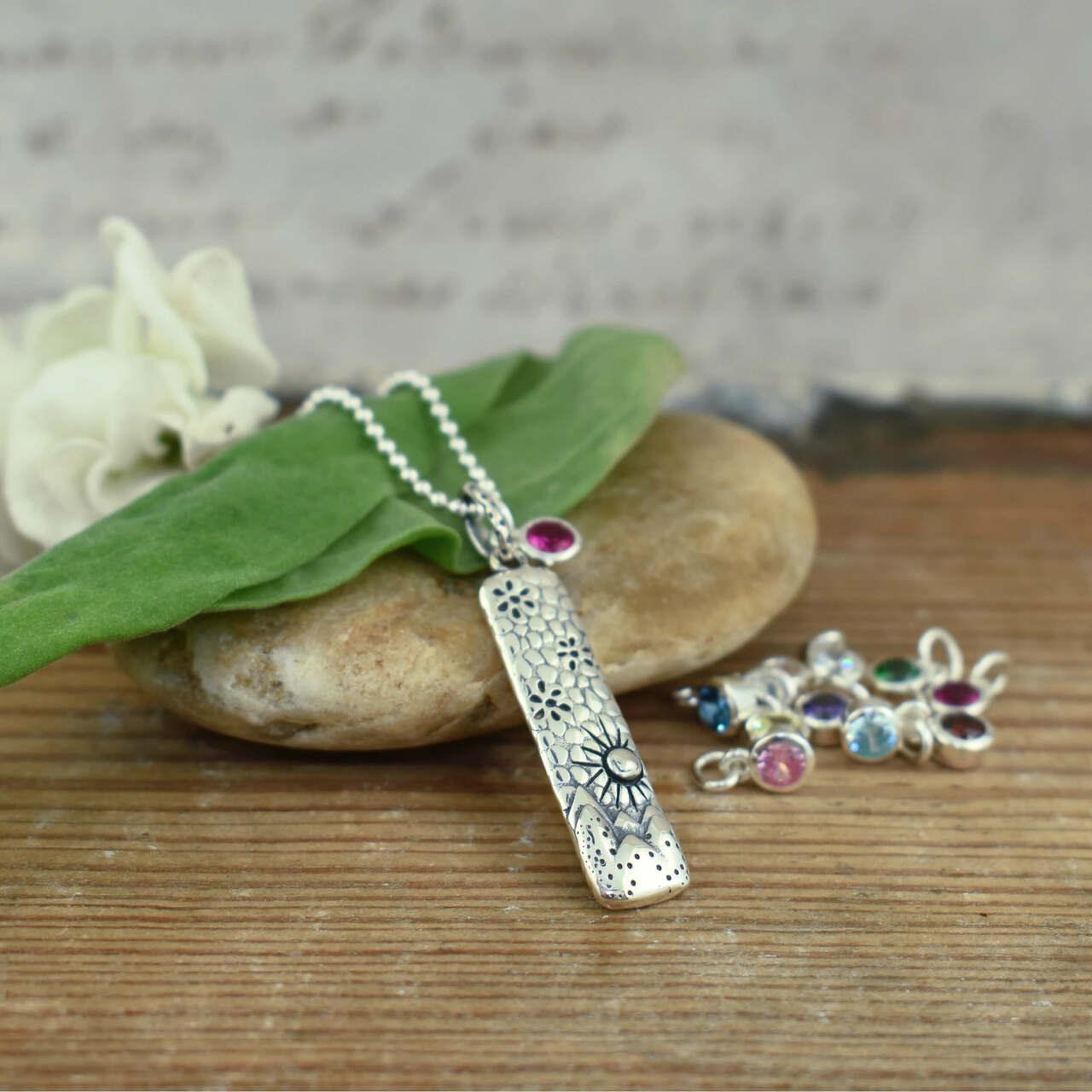 Handcrafted sterling silver and birthstone CZ necklace